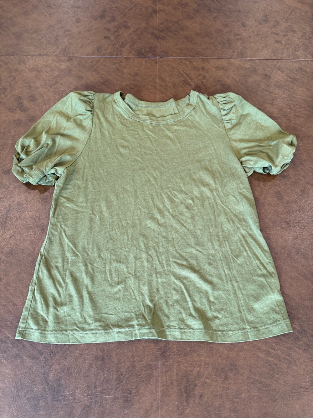 A New Day Green Puff Sleeve Tee, Small, Cotton blend